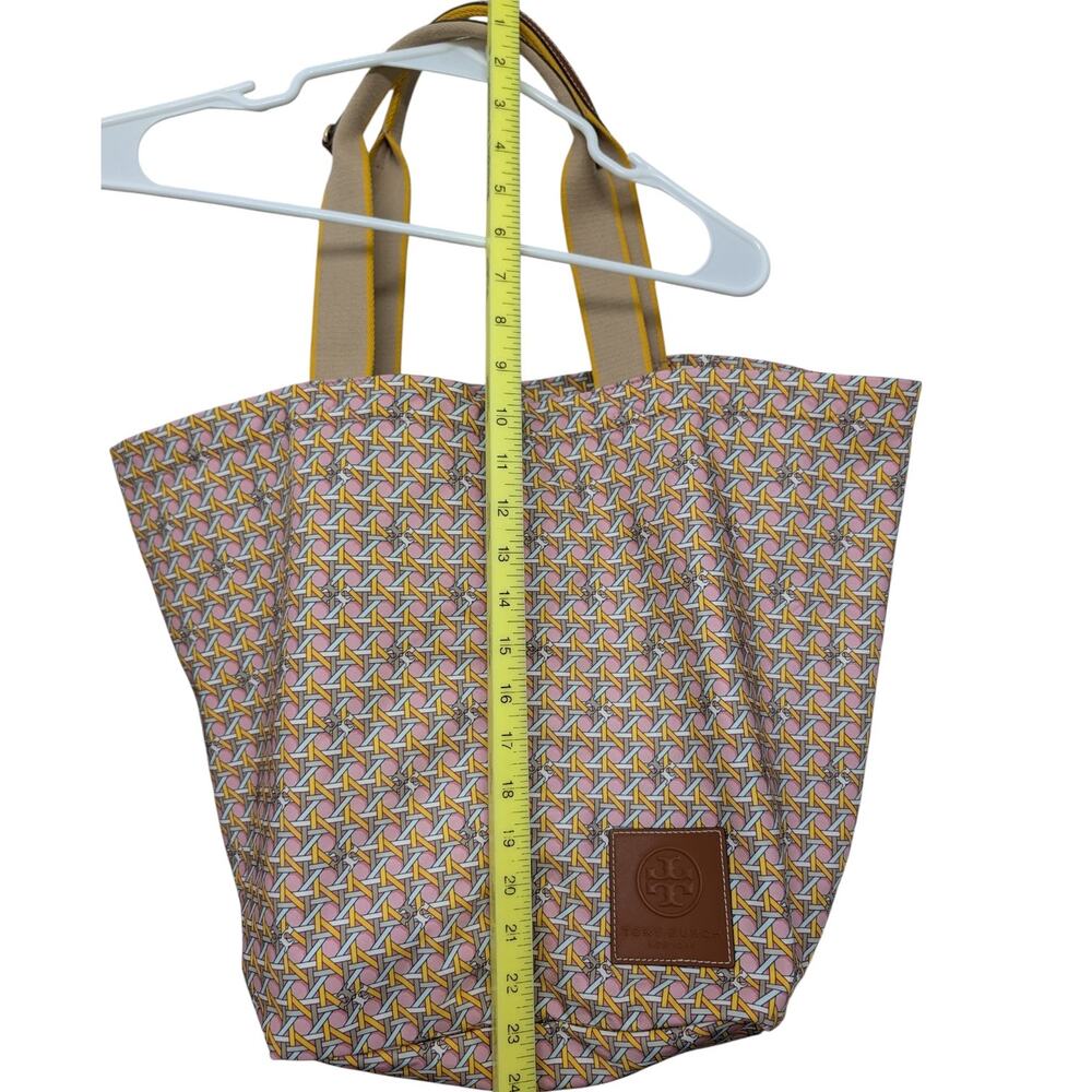 Tory Burch Printed Nylon Tote Rose Basketweave Geometric Bag - Picture 8 of 10